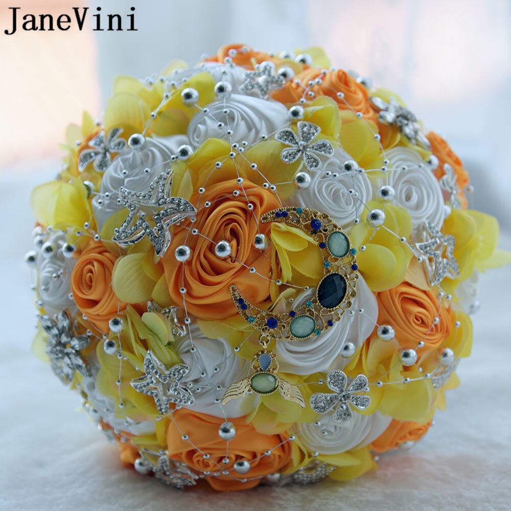 Janevini bling bling rhinestone lyserøde blomster luksus stjerner brude smykker kunstig hortensia krystal måne bryllup buket