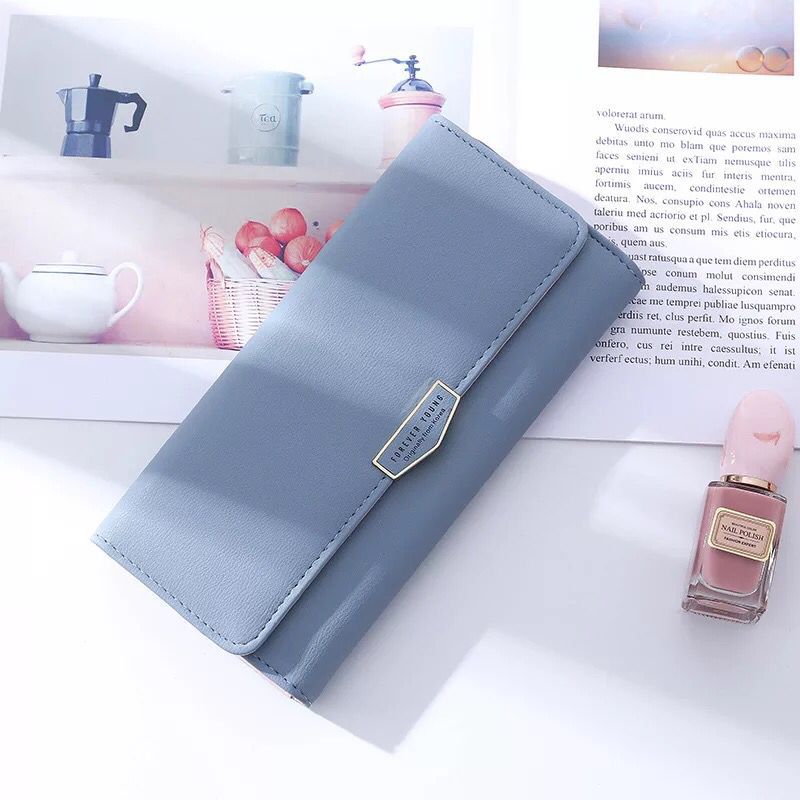 Cartera larga a la de Color sólido para mujer, tarjetero de gran capacidad, bolso de mano informal de cuero, bolso de mano, monedero: Blue