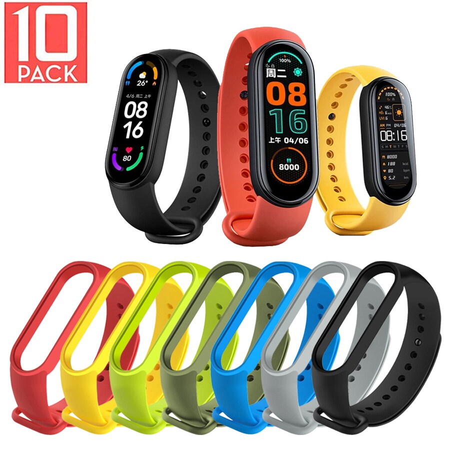 Correa de silicona para Xiaomi Amazfit Band 5, pulsera deportiva de repuesto, accesorios para Mi Band 6 y 5, 10 Uds.