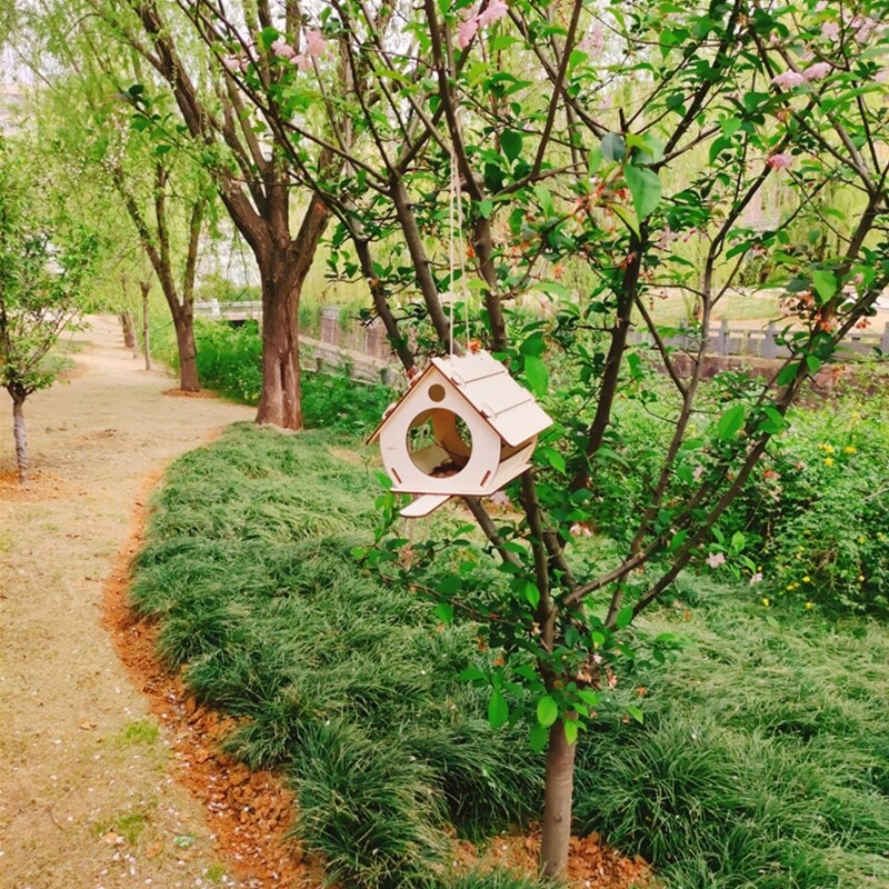 Wooden Bird House Kits to Build Unfinished Birdhouse to Paint Wood Hanging Bird Feeder Sleeping Nest Garden Decoration