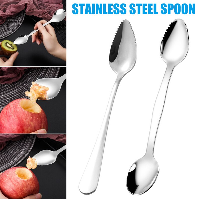 Stainless Steel Grapefruit Scraper Spoon Serrated Sawtooth Edges Long Handle Kitchen SDF-SHIP