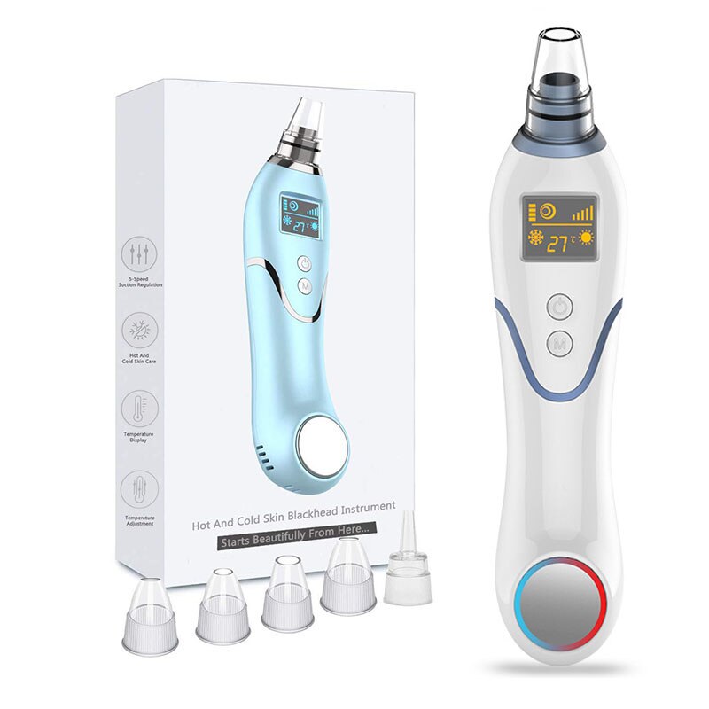 5 Level Pro Vacuum Pore Cleaner Blackhead Remover Cold Electric Strong Suction Pore Vacuum for Nose Face blackhead remover: White