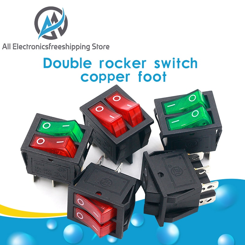Interruttore A Bilanciere KCD3 6PIN - Doppia Luce Rosso/Verde - 15A 250V / 20A 125V - 31x26mm