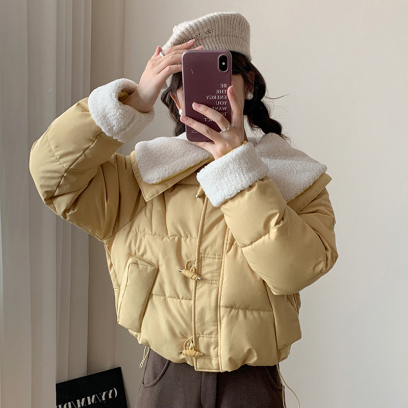 Chic Faux Lamb Wool Collar Parkas for Women Winter Mix Color Cotton Padded Jackets Woman Pockets Warm Parkas Female