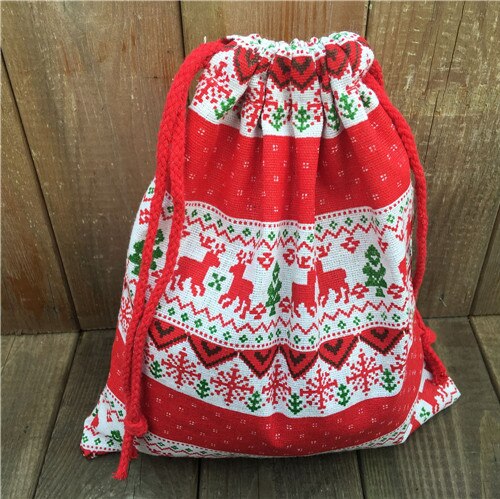 YILE 1 pc Algodão de Linho Com Cordão Saco Do Presente Do Partido Da Árvore de Natal Dos Cervos Do Floco De Neve Vermelho N830d: M 24x20cm