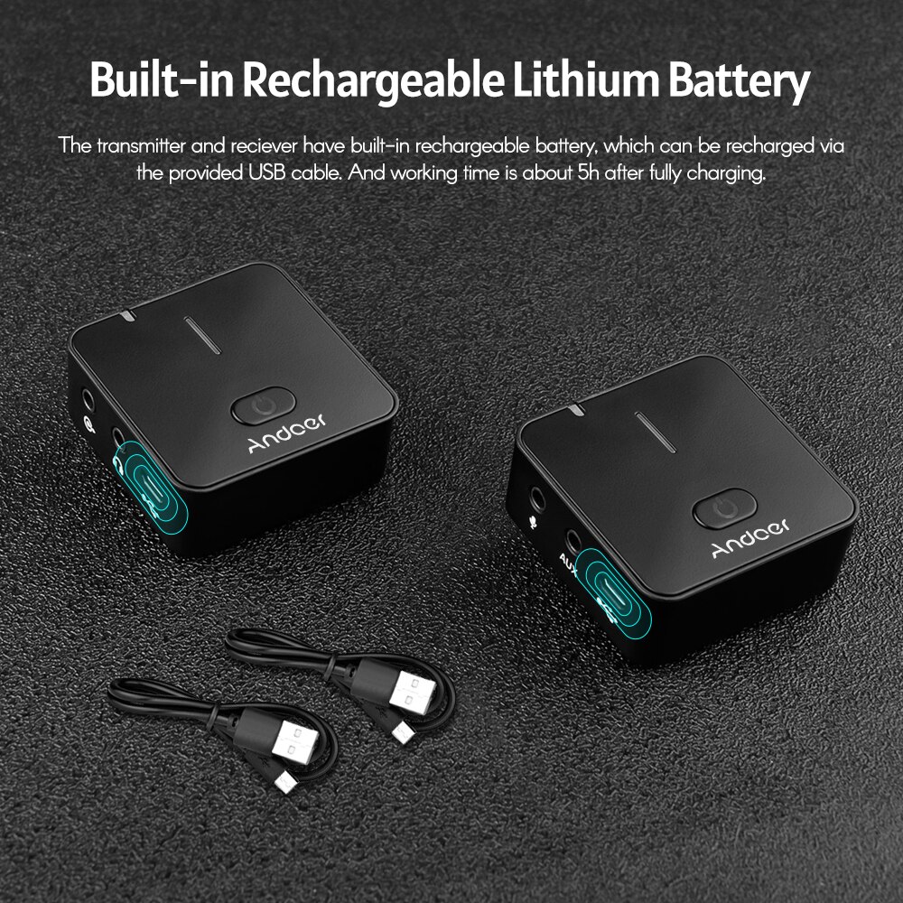 Andoer MX5 2.4G Wireless Recording Microphone System with Transmitter Receiver Clip-on Lavalier Mic 50M Effective Range for DSLR