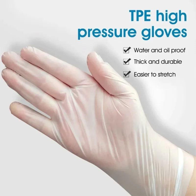 100 Stück Einweghandschuhe aus transparentem Vinyl, TPE-Handschuhe, Latex-Handschuhe für Friseur, sauberes Labor, Arbeit, sauberes Werkzeug