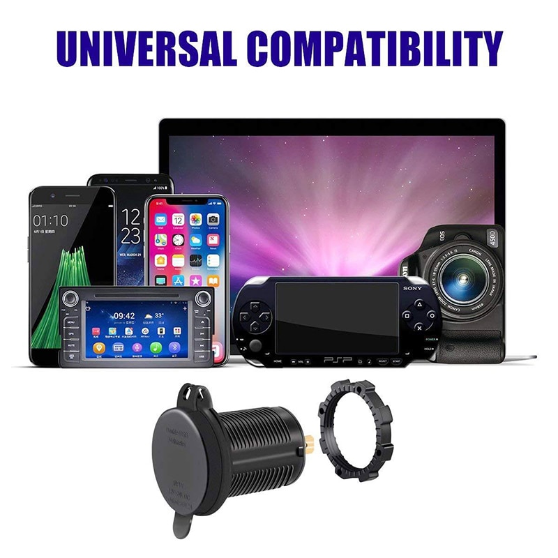 Eafc 12-24V Dual Usb Lader Socket Waterdichte Stopcontact 2.1a 10a Zekering Voor Motorfiets Auto Vrachtwagen Boot Adapter Aansluiting