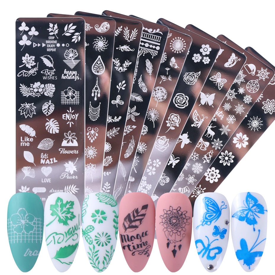 1 stücke Nagel Stanzen Platten Blume Blatt Geometrie Tiere Bild Stempel Vorlagen Dreamcatch N01-12Maniküre Drucken Schablone Werkzeuge
