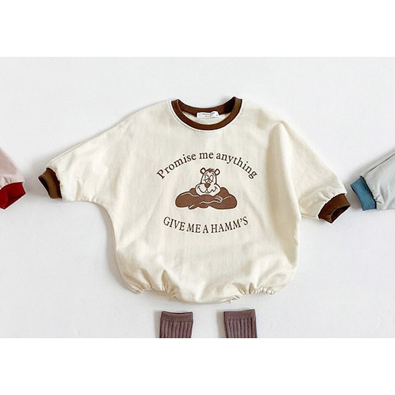 5355 Koreaanse Kinderen Romper Herfst Jongens En Meisjes Baby Zachte Cartoon Crew Hals Een Stuk Creeper: Beige / 73cm