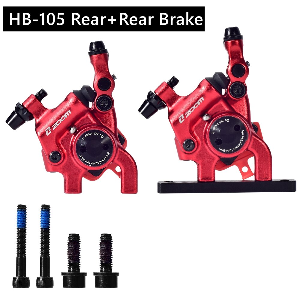 ZOOM Road Bike Hydraulic Disc Brake Calipers HB105 Mechanical Hydraulic Line Pulling Disc Brake for Flat-Mount Road 160mm Rotor: Front n Rear Red