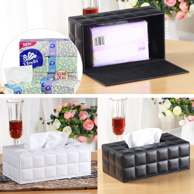 Durable Leather PU Standard Tissue Box Holder For Home Office Car Rectangular