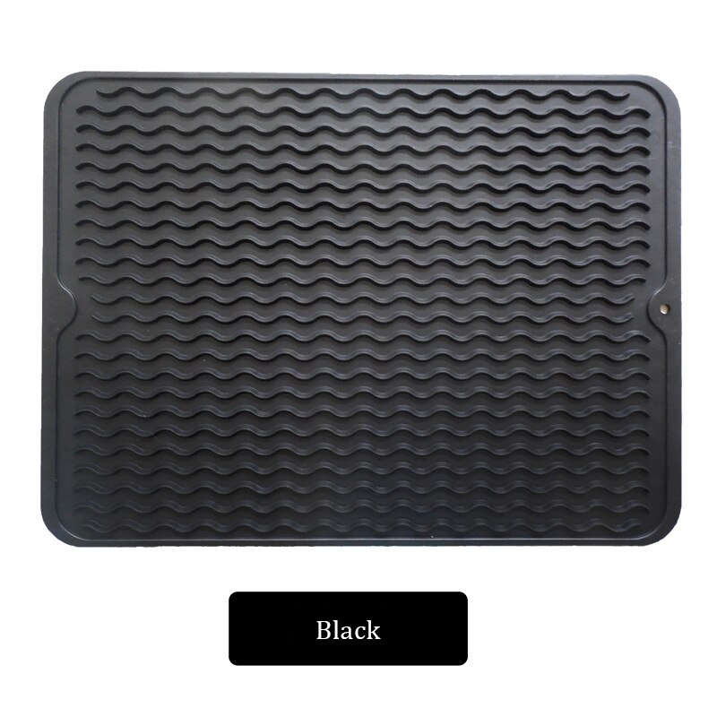 Large Multifuctional Silicone Drying Mats Heat Insulation Pot Holder Protector Dish Cups Draining Pad Table Rug Placemat Tray: 40x30cm Black