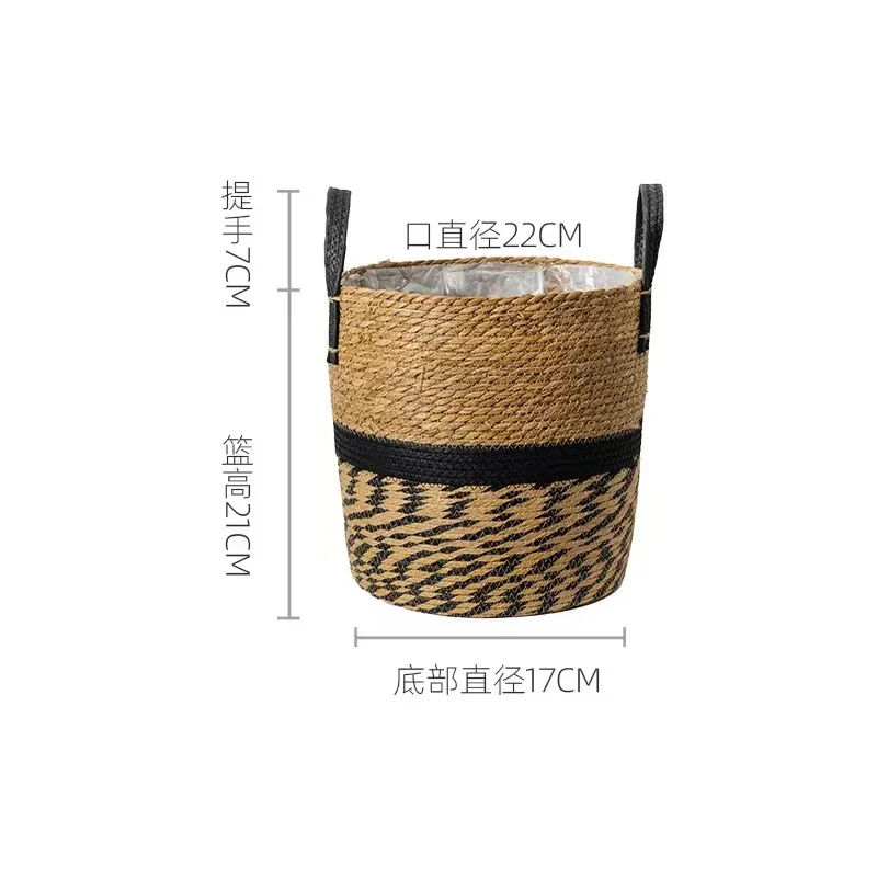 Großer Pflanzgefäß aus natürlichem Seegras, Abdeckung für Blumentöpfe, Pflanzgefäße für den Innenbereich, Blumentöpfe, gewebter Korb, Canasto Decorativo Home Garden Deco: Black