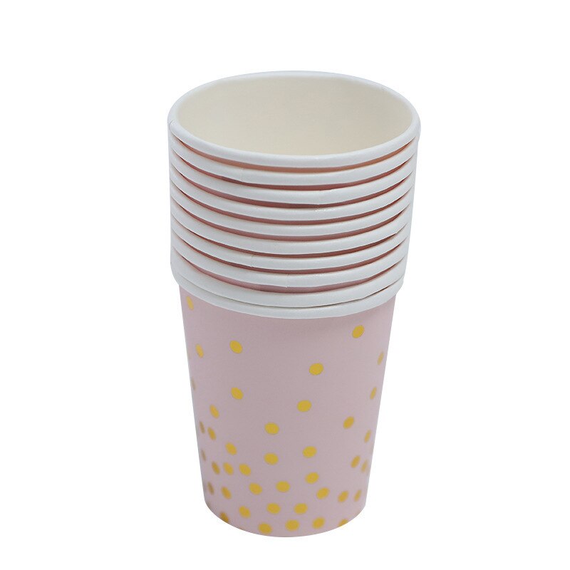 Roze Feestartikelen Set Stippen Papieren Borden Wegwerp Servies Set Servetten Cups Vork Messen Lepel Verjaardag Bruiloft Baby Shower: paper cups 10pieces