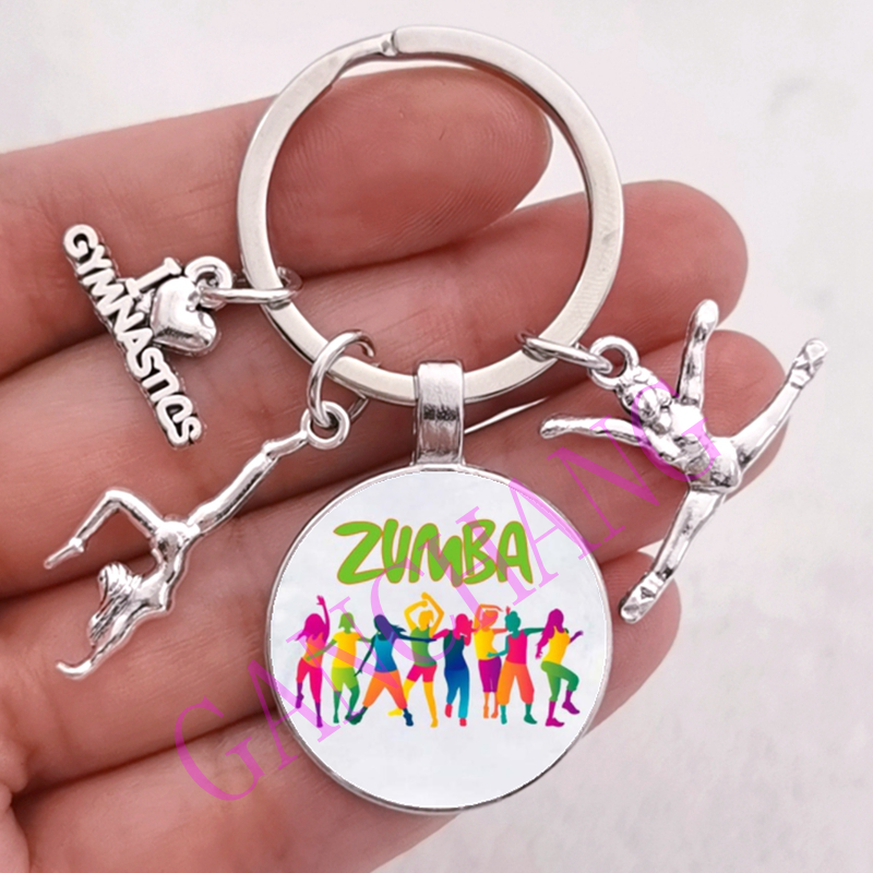 Mode Zumba Glas Sleutelhanger Fitness Dans Brief Foto Sleutelhanger Sport Gymnastiek sleutelhanger Ik hou van Fitness Sleutelhanger Sieraden