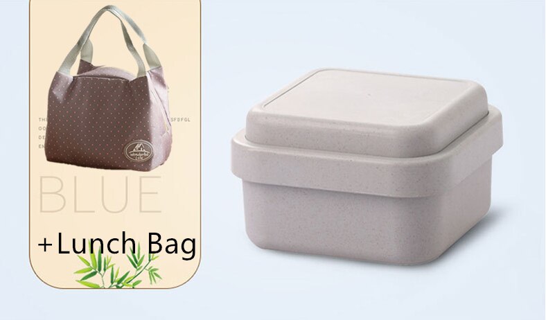 Fiambrera de doble capa de fibra de bambú, vajilla creativa multifunción, Verde, accesorios de cocina, fiambrera de microondas: Blue-bag