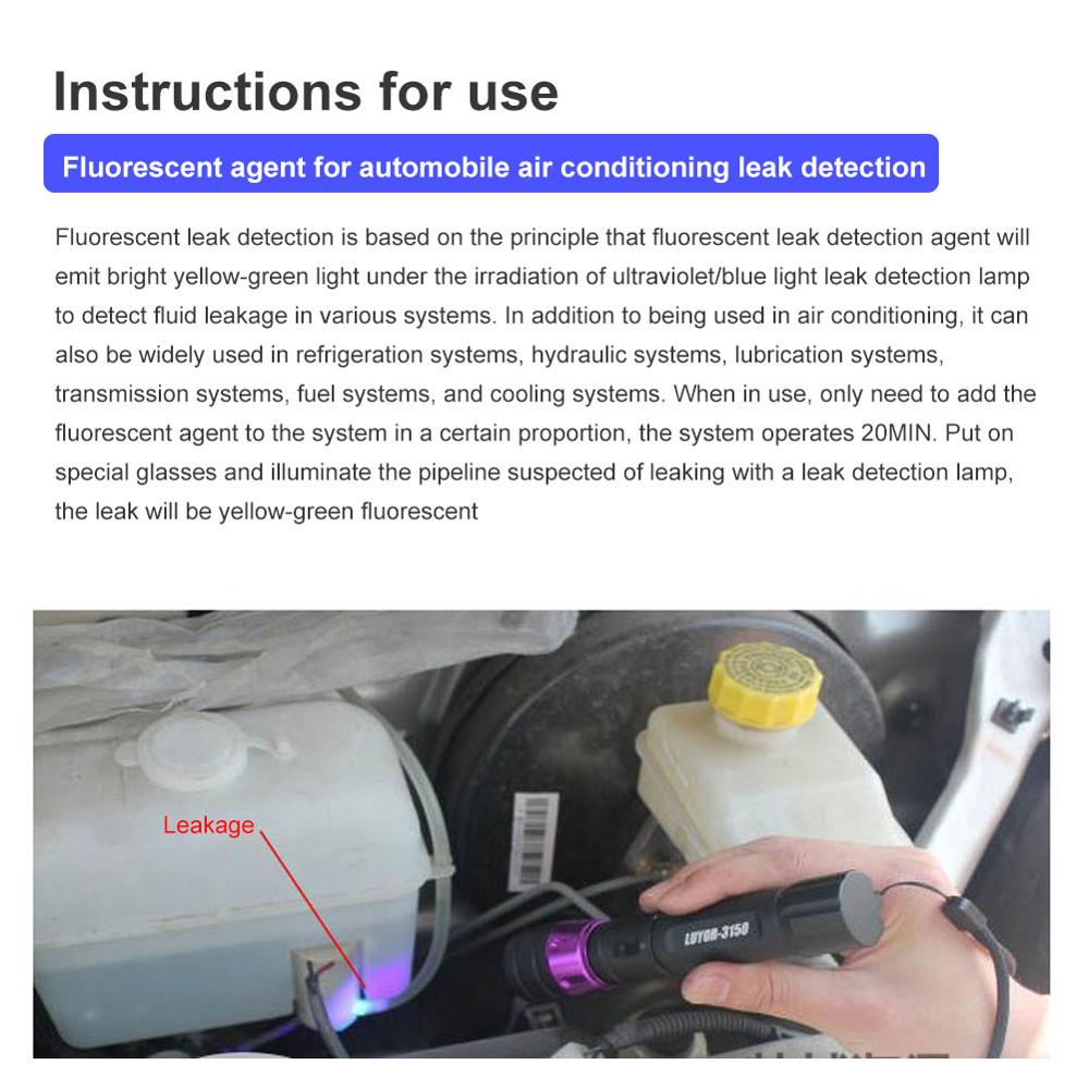 3pc fluorescensolja med fluorescerande läckagedetektering läckagetest uv färgämne för detektering av luftkonditionering bil a/c pipeline reparation