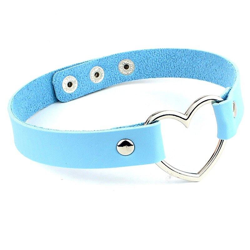 Punk PU Leather Love Heart Collar Choker Necklace Goth Gothic Rock Trend Jewelry Birthday Party PU Leather Collar Necklace: Blue