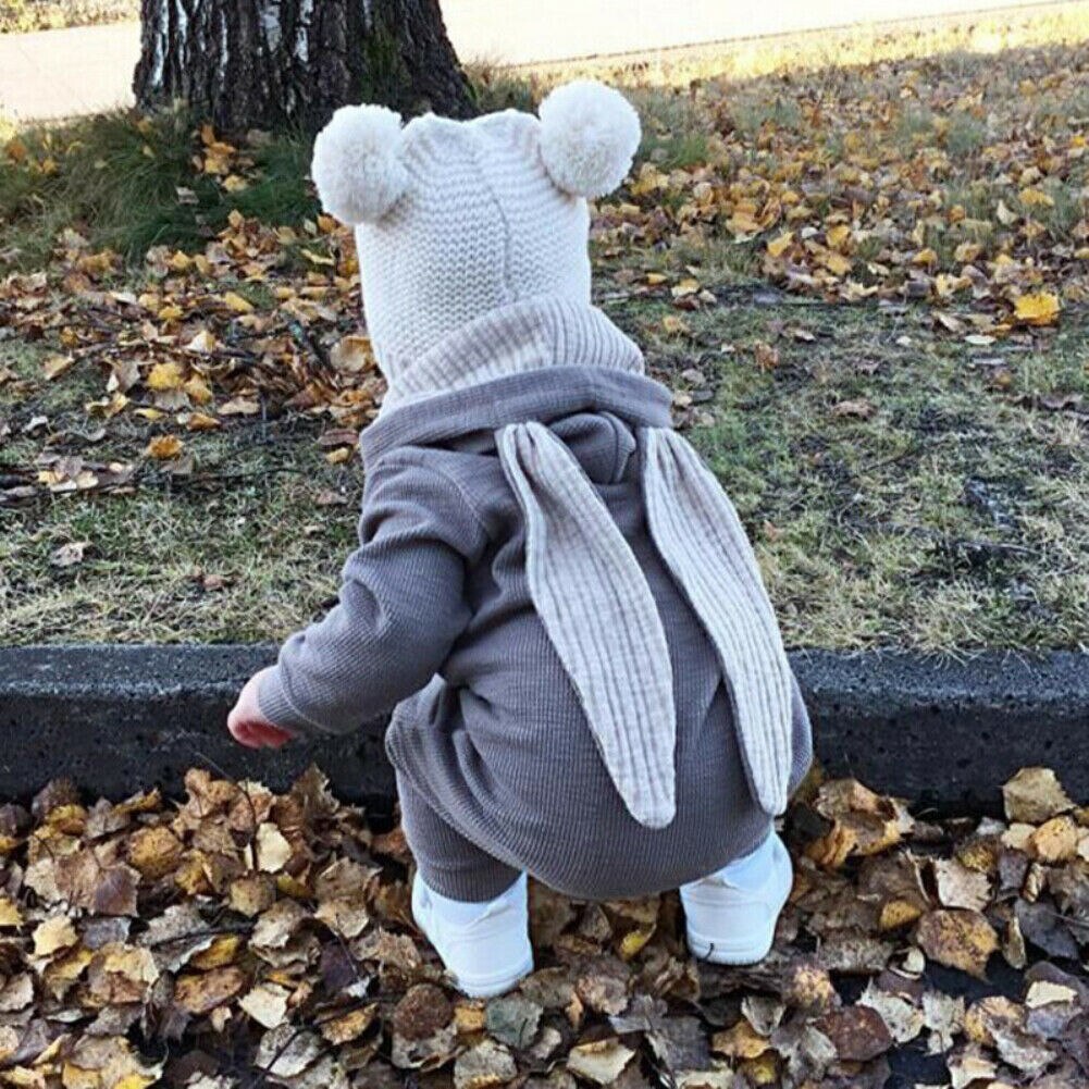 Söt nyfödd bebis pojke flicka kanin strumpor lång öra huva jumpsuit kanin lekdräkt höst vinter bebis pojke flicka påsk kostymer