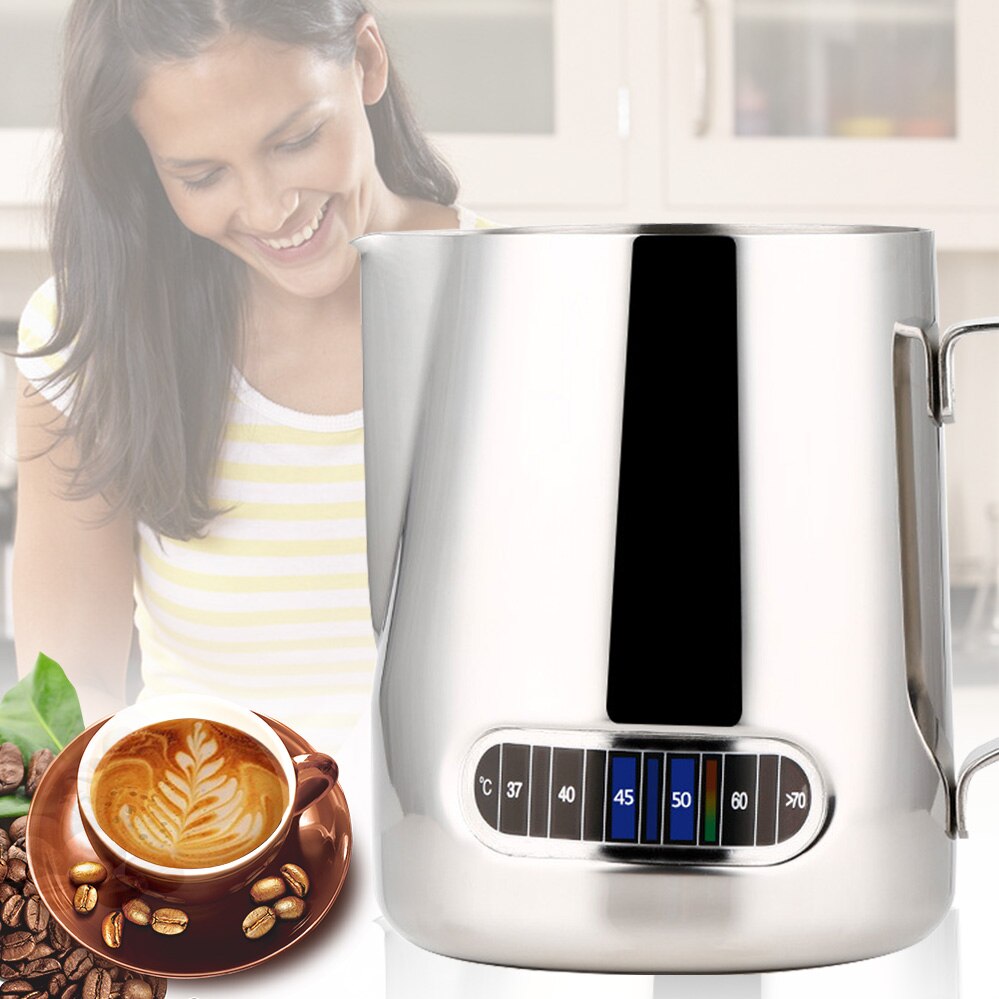 Milch Aufschäumen Krug Mit Eingebautem Thermometer, Edelstahl Milchkännchen Aufschäumen Krug 20 unzen (600 ml) Espresso Kaffee Latte Töpfe