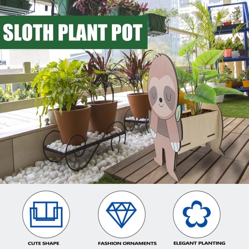 Niedlicher blumentopf aus holz mit Karikatur-tiermotiven, Vase, pflanzgefäß, behälter, organizer für drinnen und draußen, garten, sukkulenten