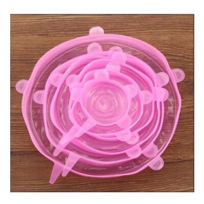 Couvercle scellé en plastique Silicone | 6 pièces, couvercle pour conservation des aliments de alimentaire, couvercle de cuisine, film extensible, couvercle peut être recyclé, outil ménager: Pink