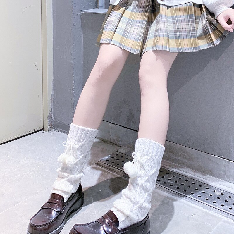 Japanese JK uniform Lolita style Slouch Socks Loose Boots Solid Color Knit Over Knee Leg Warmers Socks warming cover leg warm