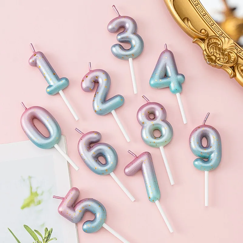 Vela colorida Digital interestelar decorada con pastel de feliz cumpleaños, Color caramelo delicado para niños, vela con número 0-9, decoración de