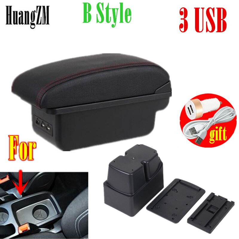 For Ford Fiesta Armrest box Interior Parts special Retrofit parts Car Armrest box Center Storage box with USB: B style red line