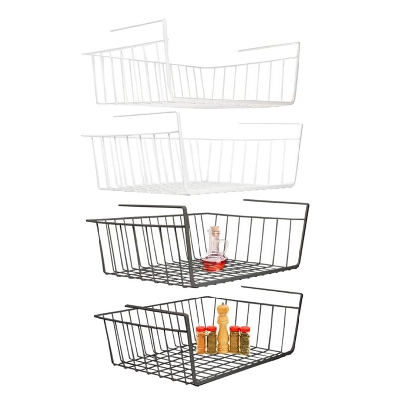 Unter Regal Korb, 4 Pack Weiß Schwarz Eisen Gestell, für Lagerung Raum auf Küche Speisekammer Schreibtisch Bücherregal Schrank: Ursprünglich Titel
