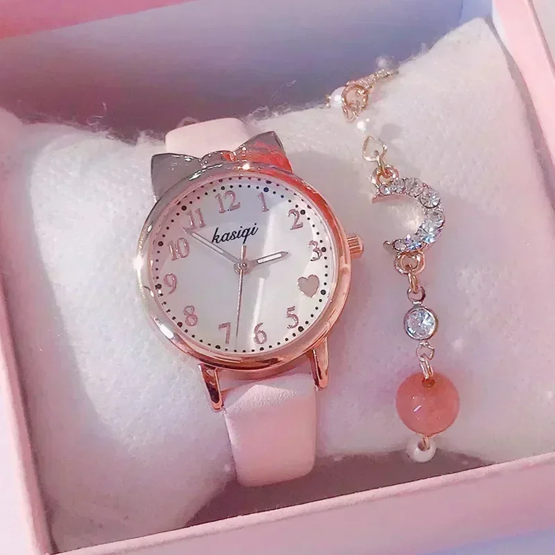 2025 Kinder Liebe Digitale Zifferblatt Kinder Set Uhr Lederband Quarz Uhren Kind Mädchen Uhr kinder Uhr + armband