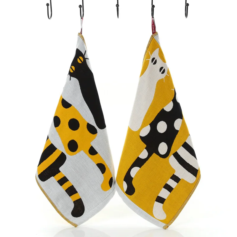 1 ST 35*40 cm Drielaags Zachte Baby Katoenen Badhanddoek Stof Jacquard Cartoon Kat Beer Opknoping Handdoeken Vierkant Gezicht Hand Gaas Handdoek