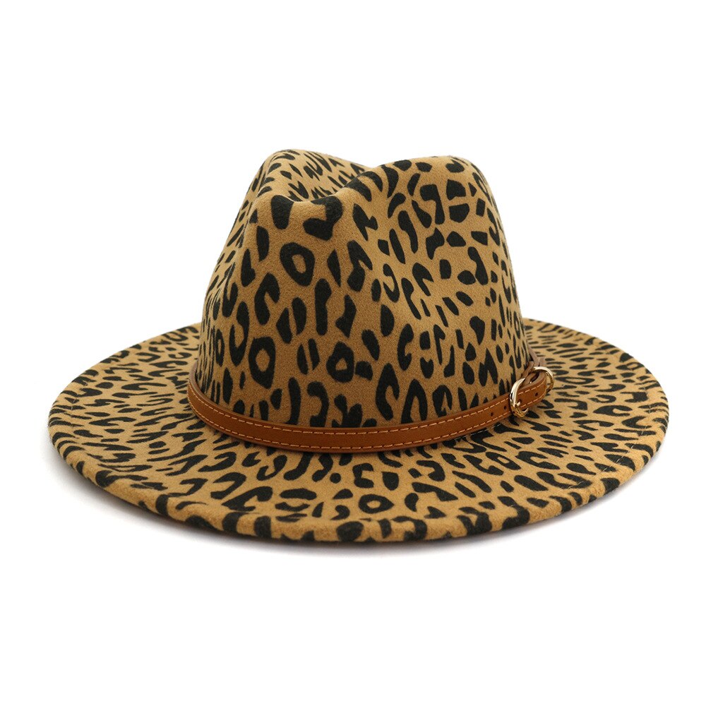 Leopard jazz hatte cowboy hat til kvinder og mænd vinter mænd kasket hvid sort uld bowler hat