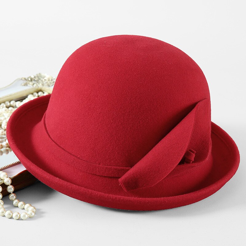 Winter Hat for Women 1920s Gatsby Style Flower Warm Wool Hat Winter Cap Lady Party Hats Cloche Bonnet Femme Fedoras: Red