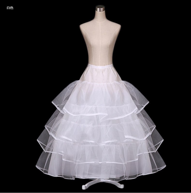 Women White Wedding Petticoat 4 Ruffles Layer Bridal Crinolines Tulle Netting Underskirt Half Slips for Ball Gown Dress