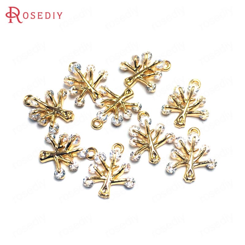 (38606)10Stck 11x13MM 24K Champagner Gold Farbe Durcheinander und Zirkon Baum Reize Anhänger Schmuck machen Zubehör