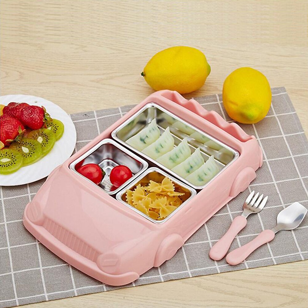 Fiambrera para niños con dibujos animados de fibra de bambú, modelo de coche, fiambrera con compartimiento , contenedor de comida para niños, 3 rejillas