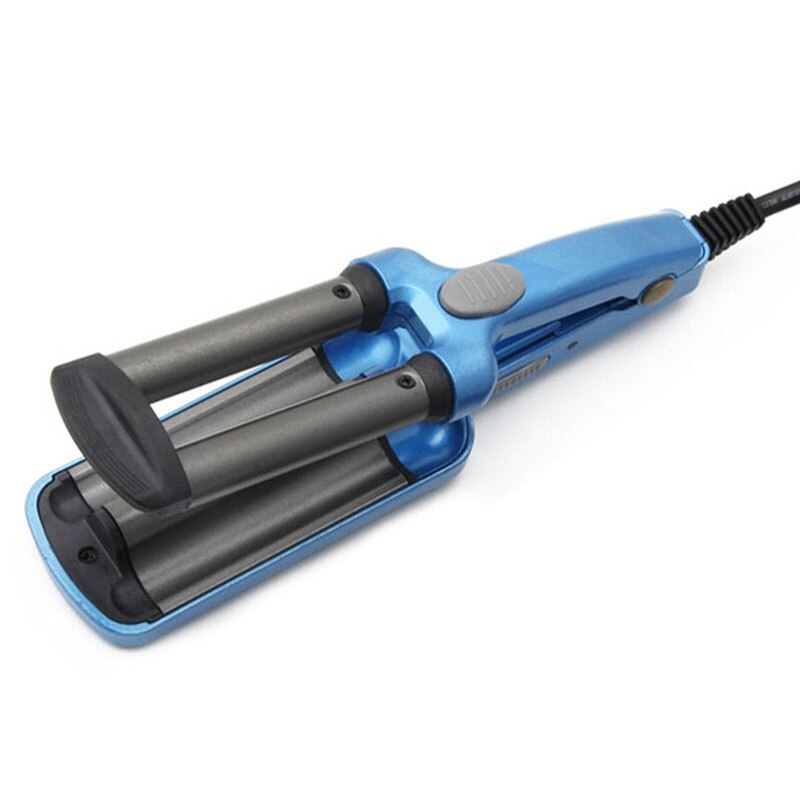 Mini Ceramic Hair Crimper Curler Curling Iron Tong Waving Wand Roller Salon: Blue / US