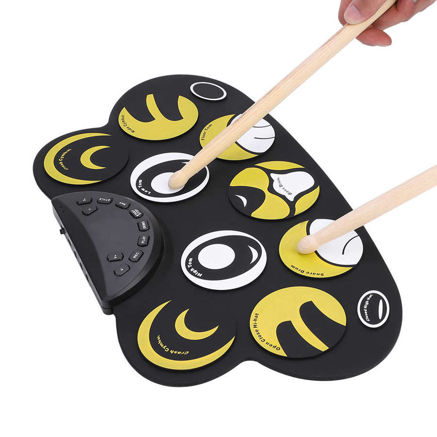 Portable Roll-Up Electronic Pad Kit with Pedals Sticks Accessory Set