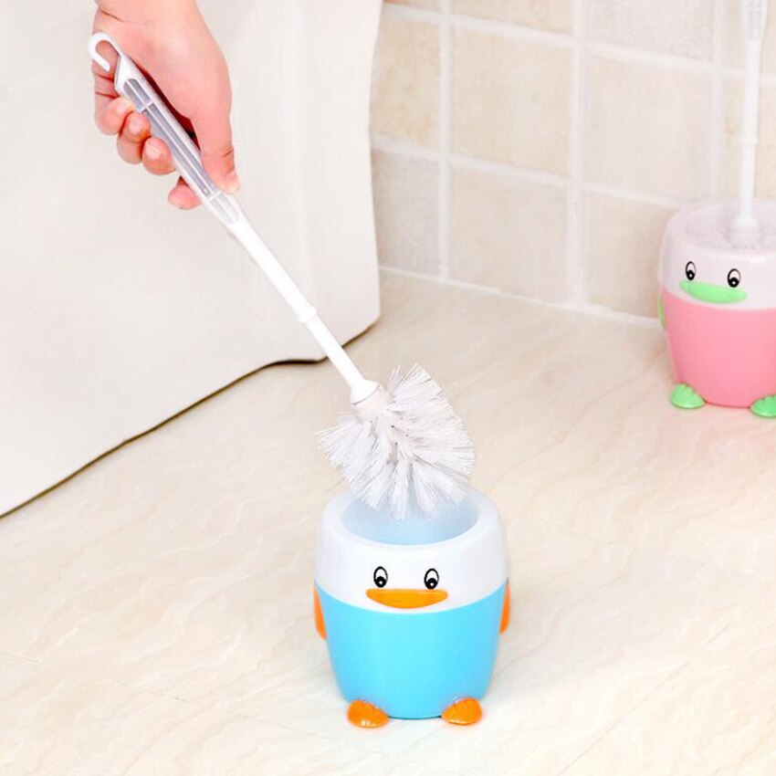 Simpatico cartone animato pinguino scopino e supporto durevole bagno scopino spazzola di pulizia in plastica per wc, 4 colori