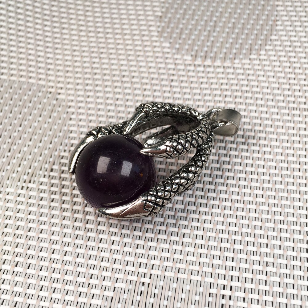 Natürliche Steine Achate Anhänger Kreative Drachen Klaue Halten Runde Stein Perlen Anhänger für Schmuck Machen DIY Charme Halskette: Amethyst