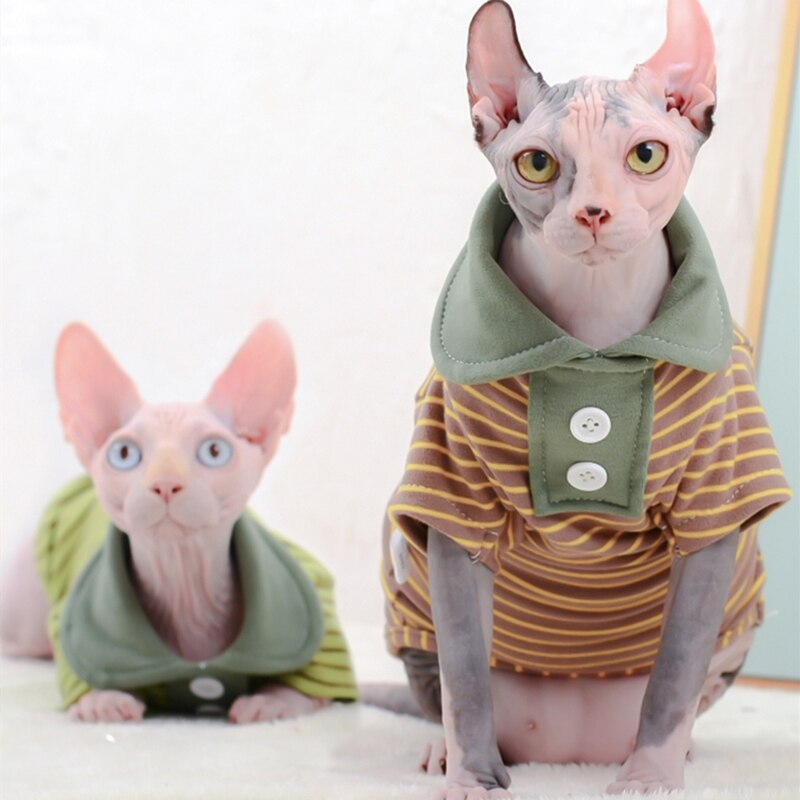 Sphinx – vêtement rayé pour chat, chemise Polo pour Sphynx, combinaison élastique, Costume doux pour animaux de compagnie, DevonRex, automne et printemps