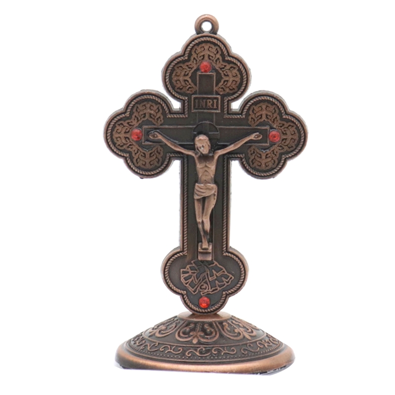 Metalen Vintage Cross Ornament Christus Katholieke Cross Staande Beeldje
