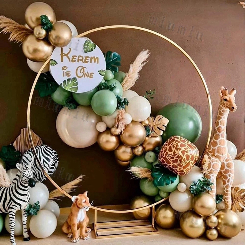 Kit de arco de guirnalda de globos blancos de Safari en la jungla, suministros para de cumpleaños para niños, globos de látex dorados con patrón de ciervo, decoración para Baby Shower