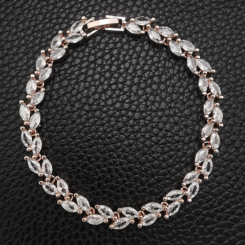 2022 Trendy Leaves Rose Gold Silver Color Bracelet Bangle for Women Anniversary Jewelry Moonso Bulk S5878: Rose Gold Color