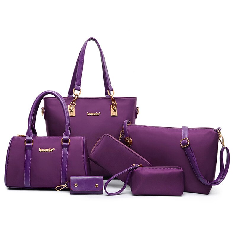 Conjunto de bolsos de tela Oxford para mujer, bolsa cruzada de hombro, Cartera de mensajero, bolsa compuesta, 6 unids/set: purple