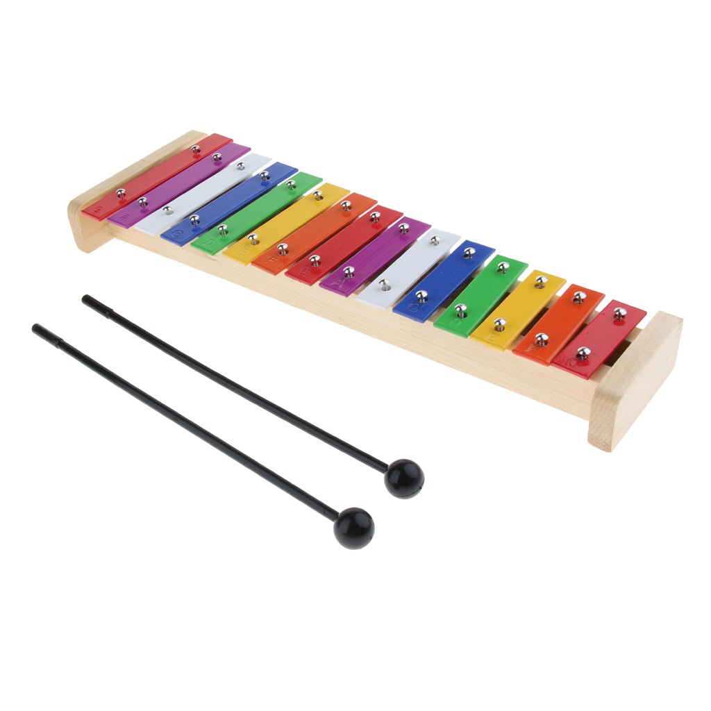 Practical Colorful Wooden 15 Tones Xylophone Sound Brick+2pcs Beaters Set