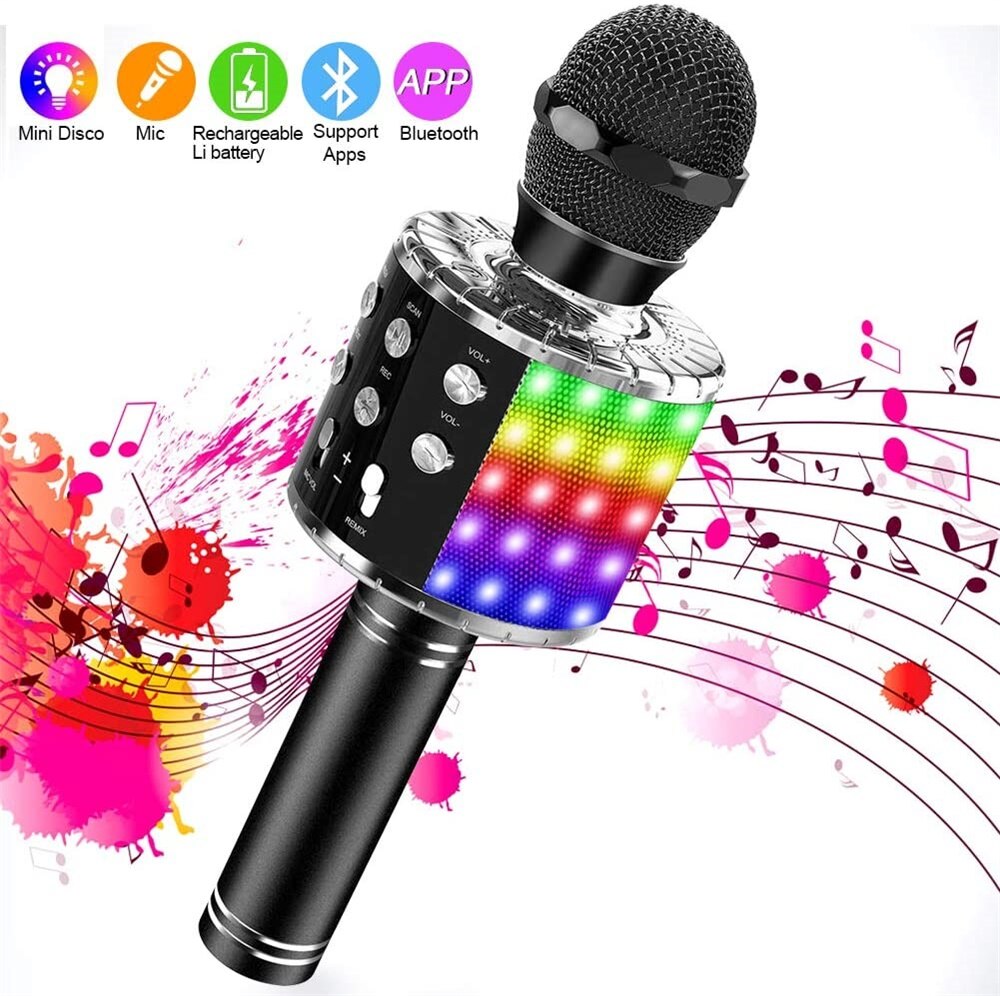 Ktv Bluetooth Stand Radio Usb Microphone Wireless Microphone Bluetooth Speaker Karaoke Microphone: Black