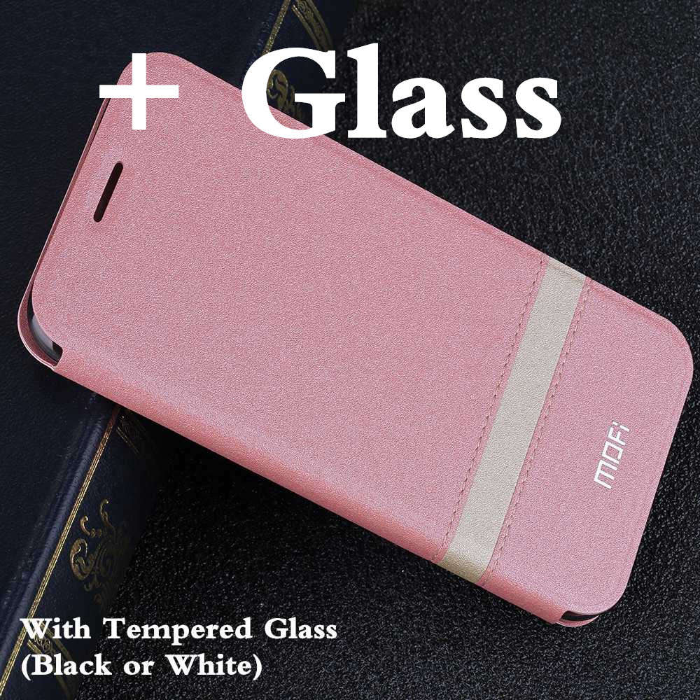 MOFi Flip Cover for Xiaomi Pocophone F1 Case for POCO F1 TPU Coque for Xiomi Mi Global Silicone Housing Folio Capa: Pink with Glass